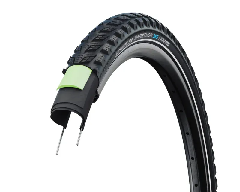 Schwalbe Marathon 365 Tire - 20 X 2.1 Clincher Wire Black/Reflective Performance Line GreenGuard Addix 4Season E- 50 Black 20 x 2.10
